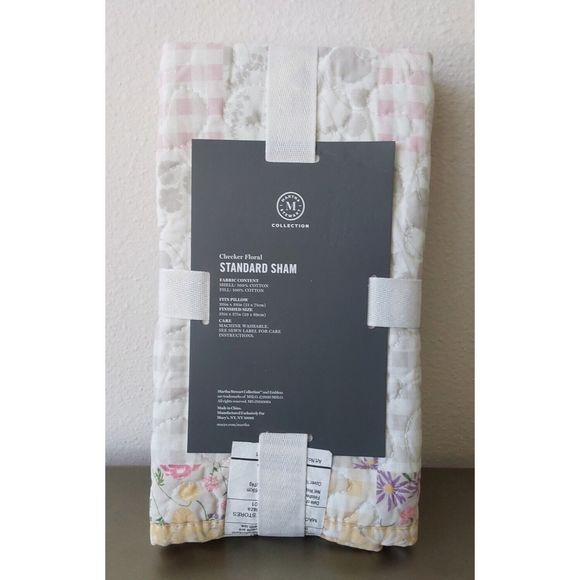 Martha Stewart Collection CHECKER FLORAL Multicolor Quilted Standard Pillow Sham - Picture 7 of 9